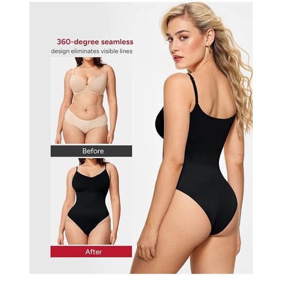 Body Suit Tummy Control Seamless Shapewear V Neck Body Shaper BLACK SIZE 2XL - Picture 4 of 7